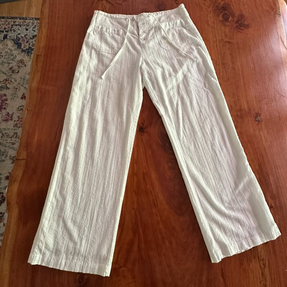 White Linen Eyelet Design Pants